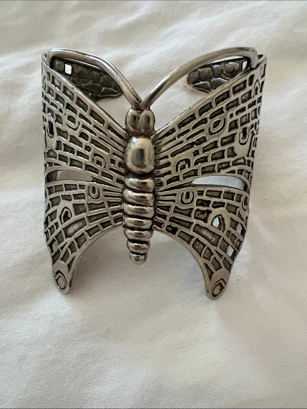 Vintage Style Butterfly Cuff Bracelet Silver Tone